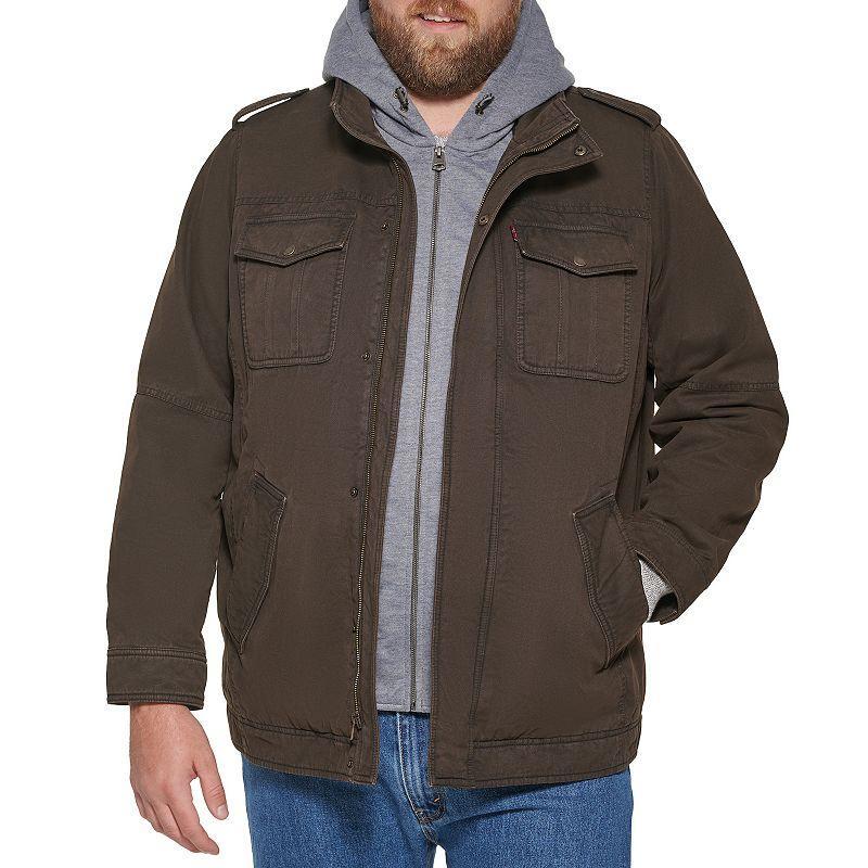 Big & Tall Levis Washed Cotton Sherpa-Lined Hooded Field Coat, Mens Dark Brown Product Image