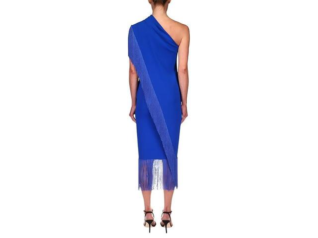 Badgley Mischka Stretch Crepe Fringe Dress (Mediterranean Blue) Women's Clothing Product Image