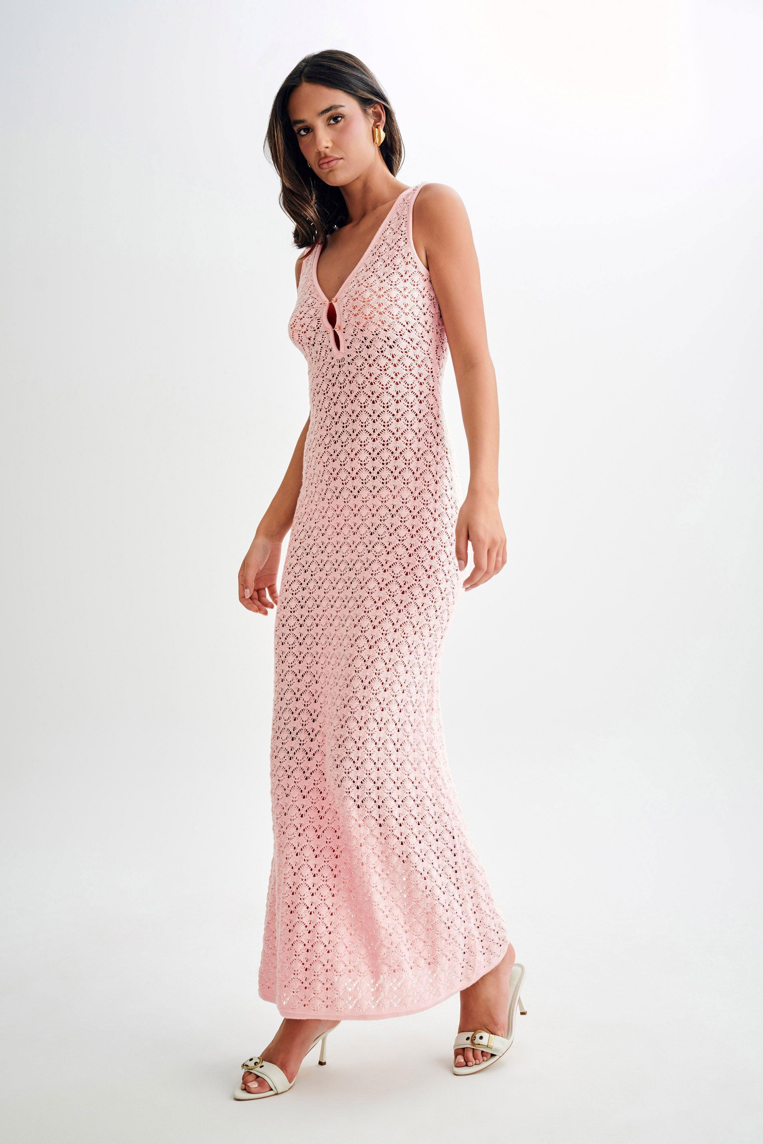 Carter Crochet Sleeveless Maxi Dress - Powder Pink Product Image