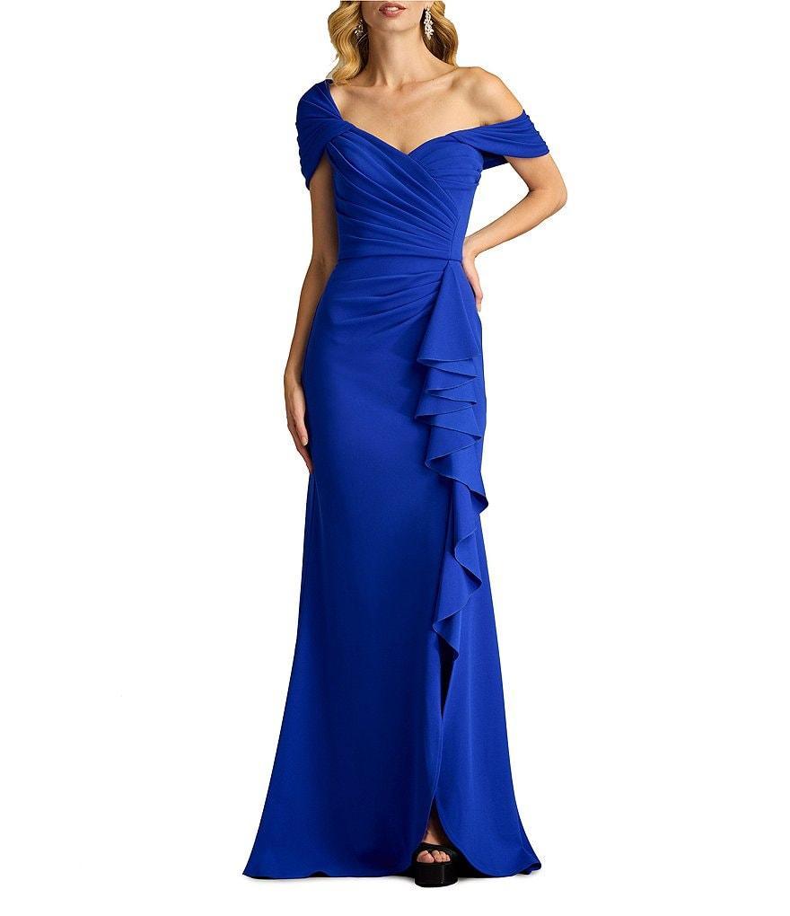 Tadashi Shoji Off the Shoulder Draped Bodice Ruffle Front Gown Product Image