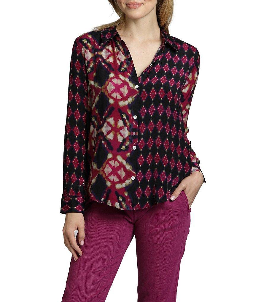 APNY Printed Collared Neckline Long Sleeve Blouse Product Image