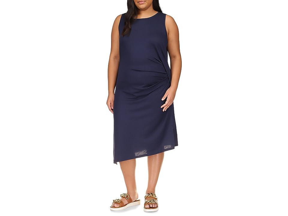 MICHAEL Michael Kors Plus Size Solid Crew Neck Drape Dress (Midnight Blue) Women's Dress Product Image