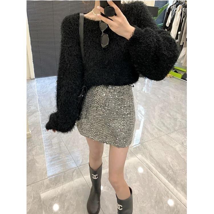 High Rise Sequin Mini Skirt Product Image