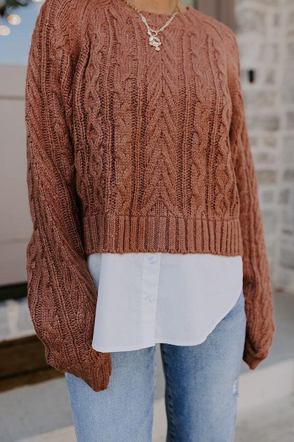 Thriving Weekend Cable Knit Sweater Top In Brown Product Image