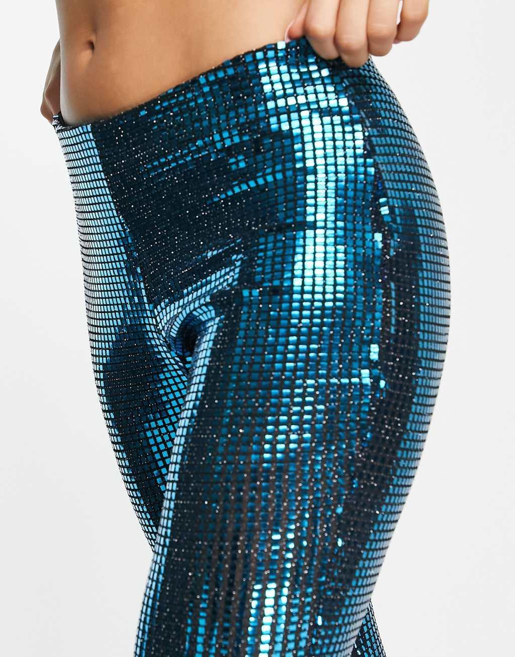 ASYOU square sequin flare pants in turquoise - part of a set Product Image