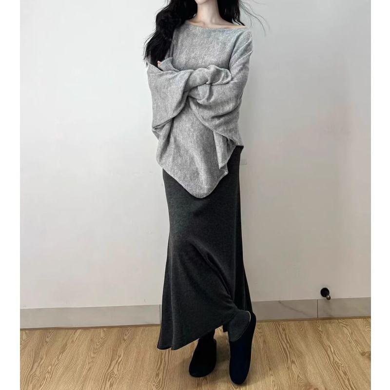 High Waist Plain Midi Mermaid Skirt Product Image