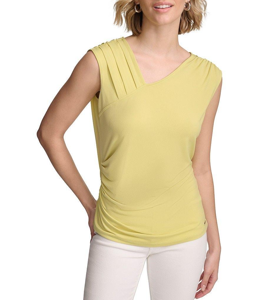 Calvin Klein Stretch V-Neck Sleeveless Ruched Top Product Image