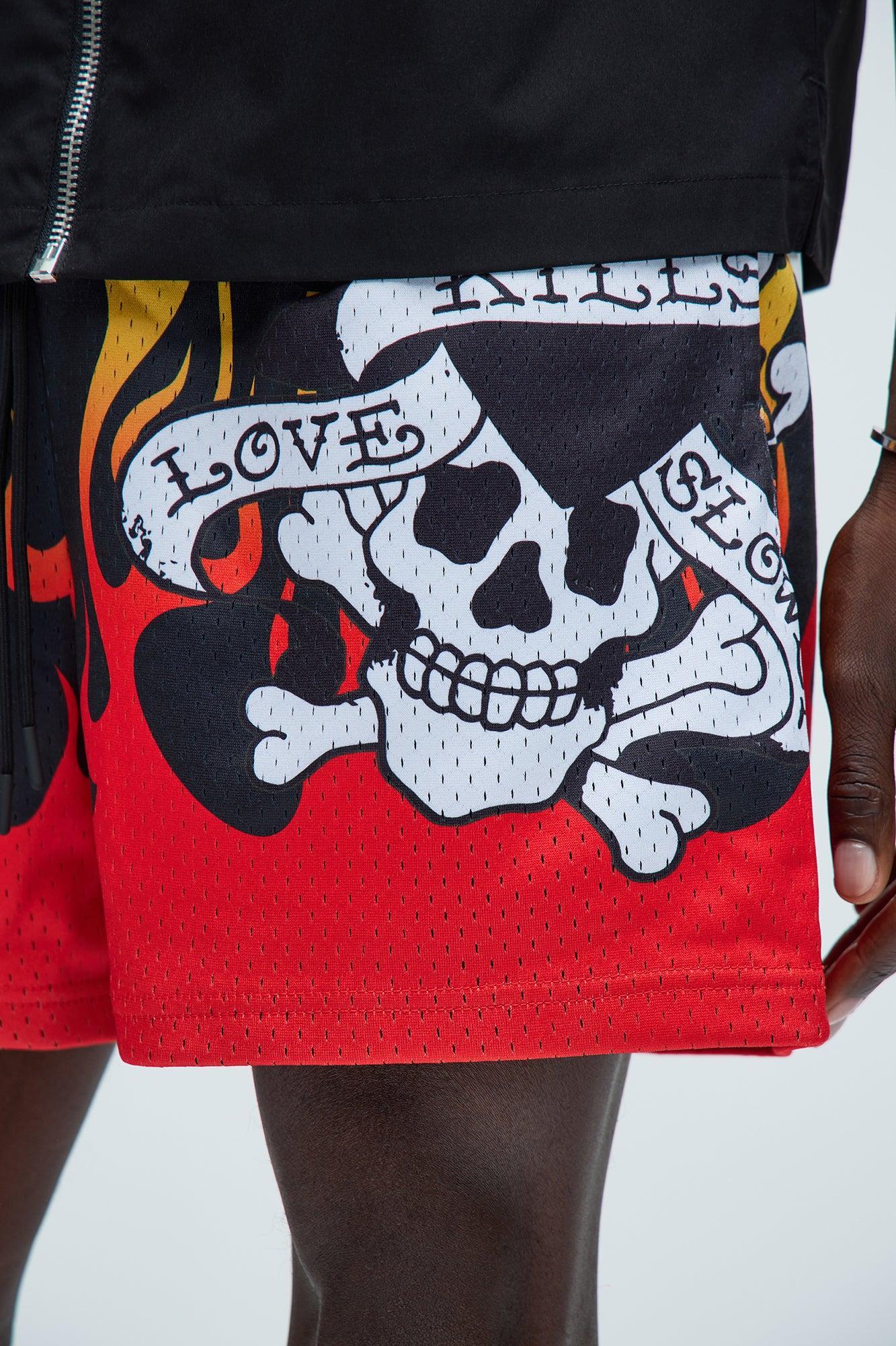 Ed Hardy Fire Skulls Mesh Shorts - Black Product Image