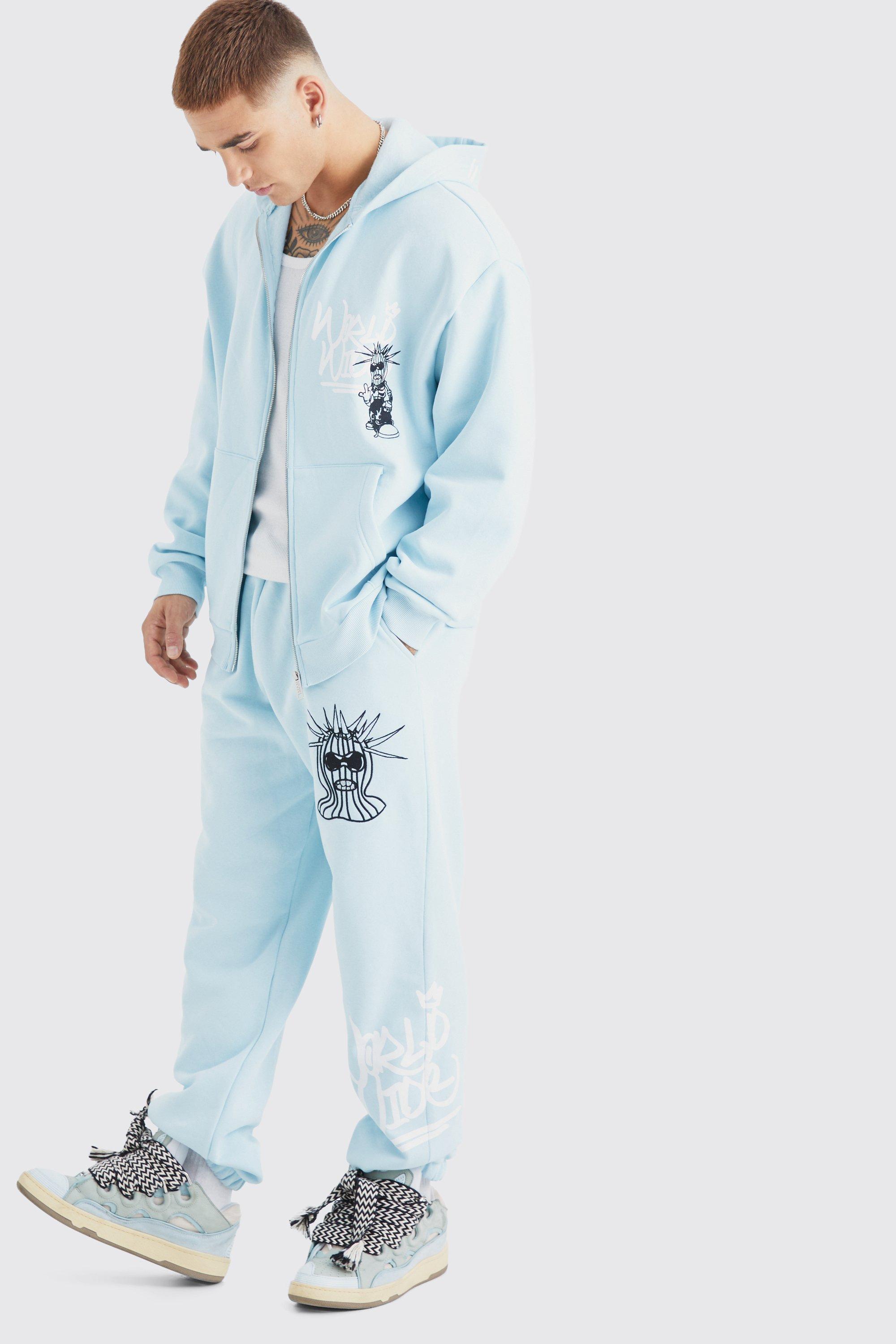 Oversized Masked Character Zip Up Hoodie & Oversized Jogger | boohooMAN USA Product Image