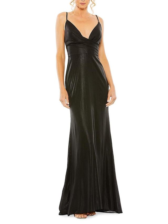 Mac Duggal Shimmer Metallic Faux Wrap Gown Product Image