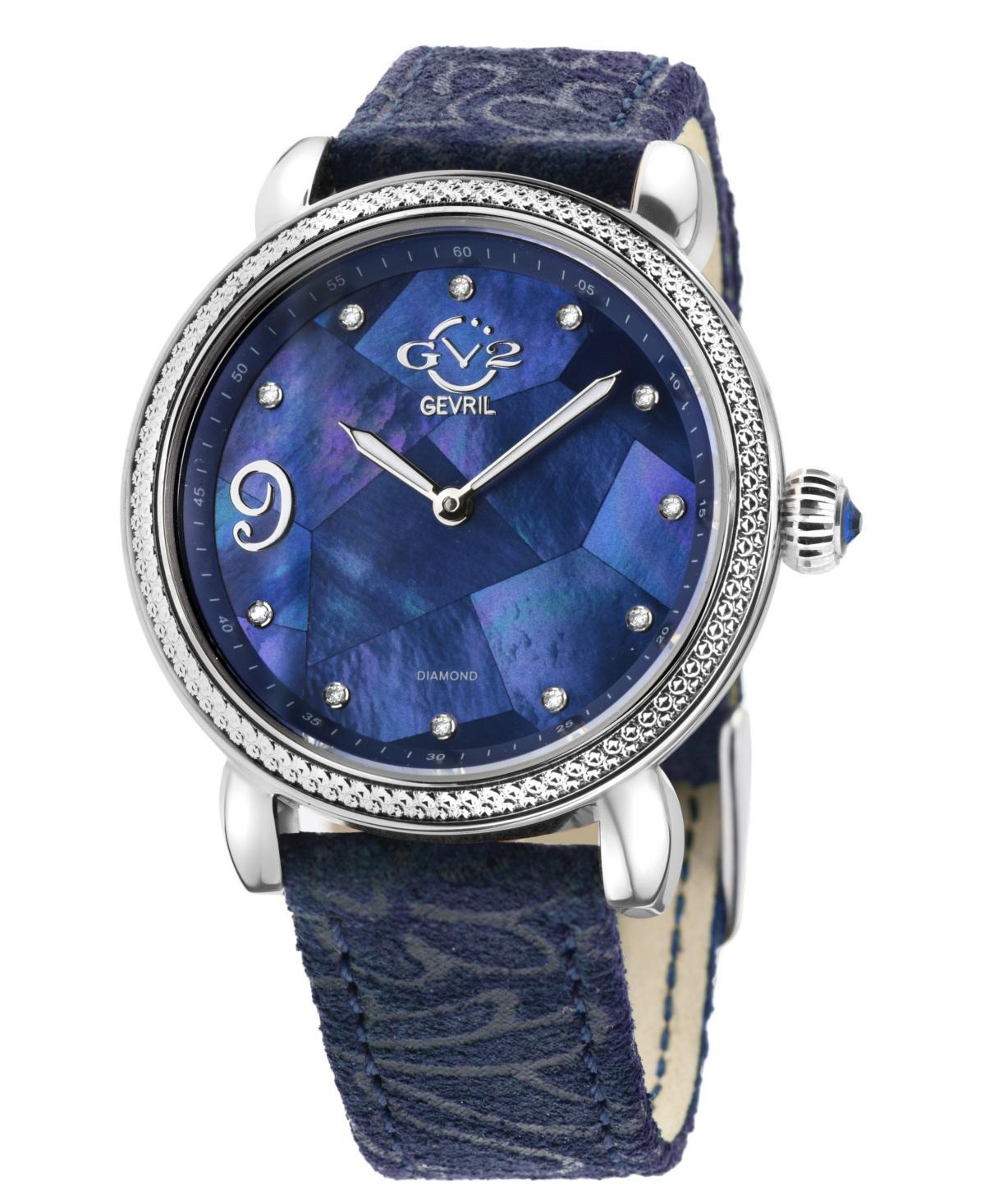 Gevril Womens Ravenna Floral Swiss Quartz Blue Italian Leather Strap Watch 37mm Product Image