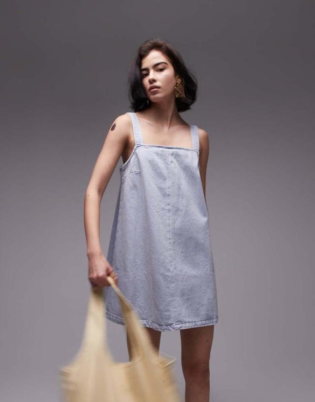 Topshop denim boxy cami dress in ice blue  Product Image