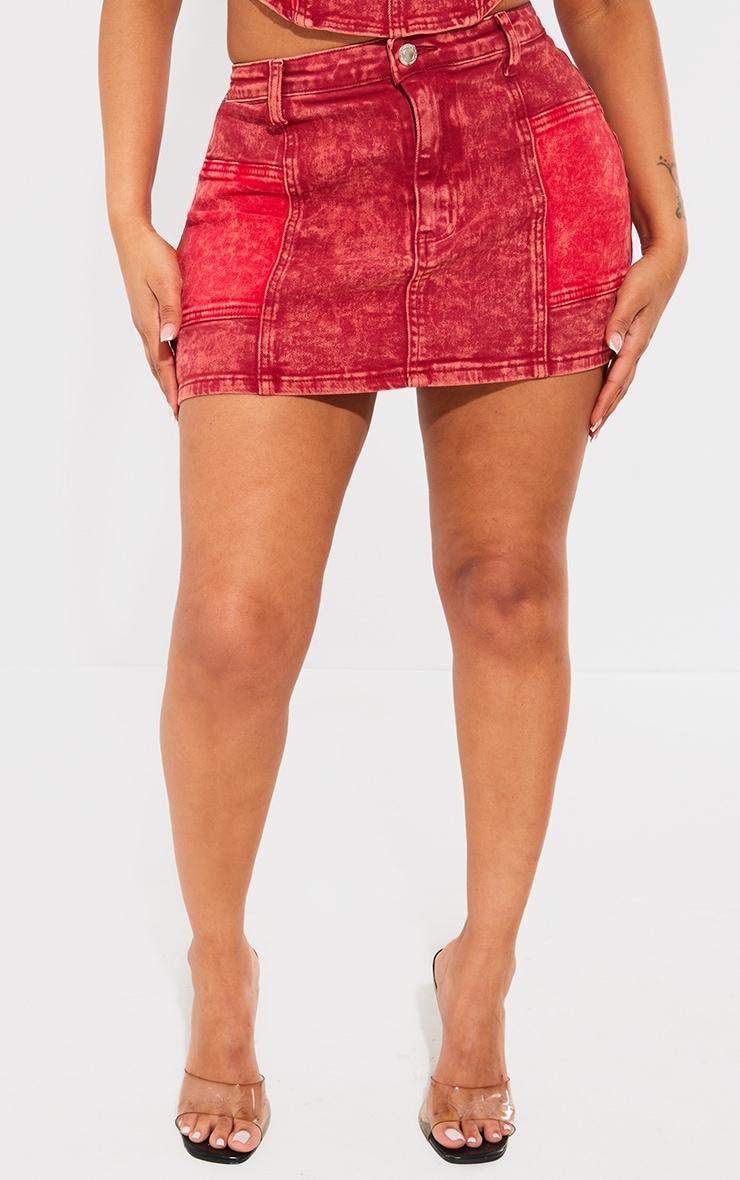 Shape Red Denim Micro Mini Skirt Product Image