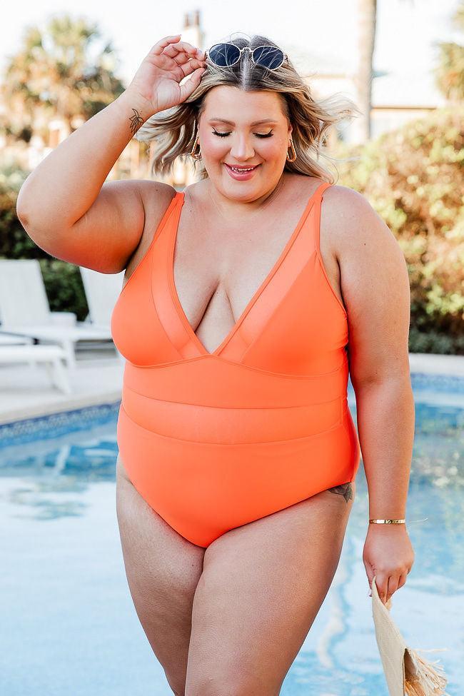 Lost In The Waves Bright Orange V-Neck One Piece Swimsuit FINAL SALE Product Image