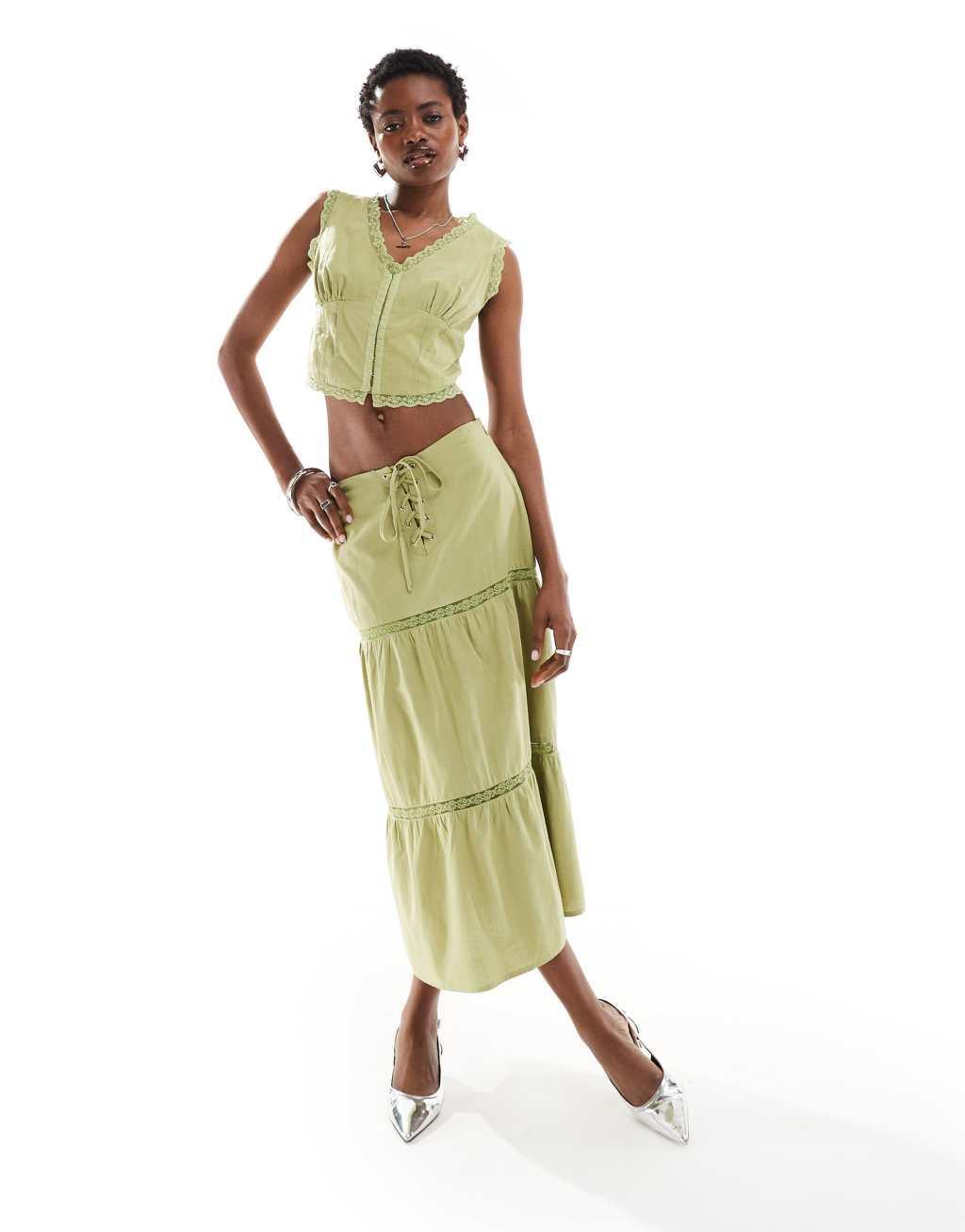 Bailey Rose corset style prairie top in avocado - part of a set product image