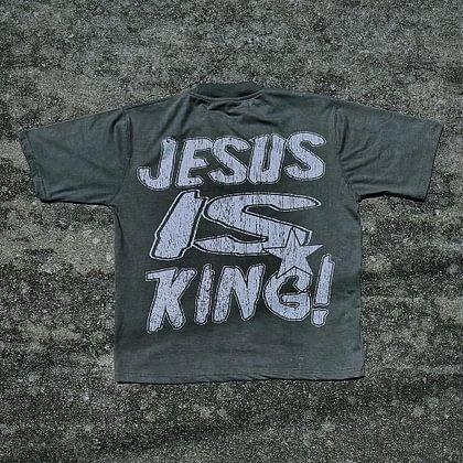 Vintage Jesus Is King Pray On It Graphic Cotton T-Shirt Product Image