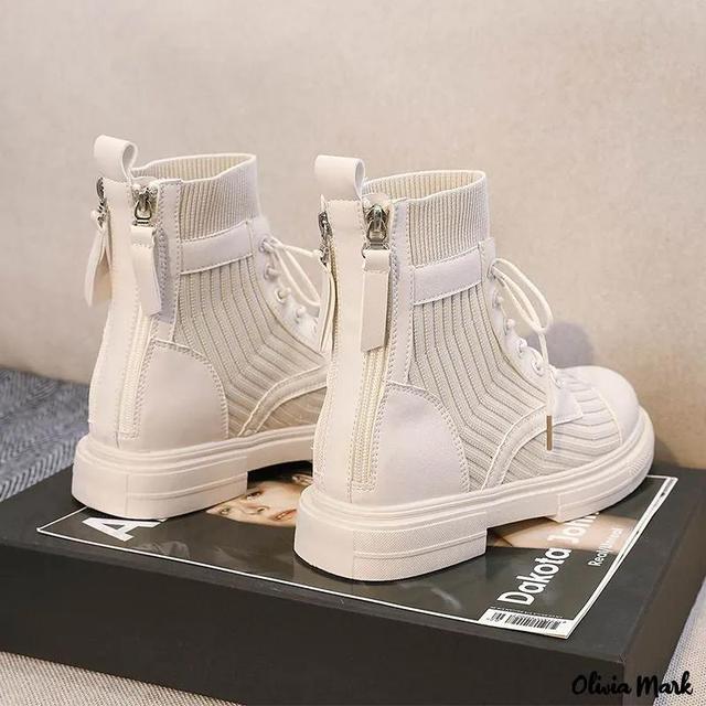 Olivia Mark – Thick Sole Martin Boots Cool Winter Breathable Short Boots Fleece-Lined Warm Winter Shoes Product Image