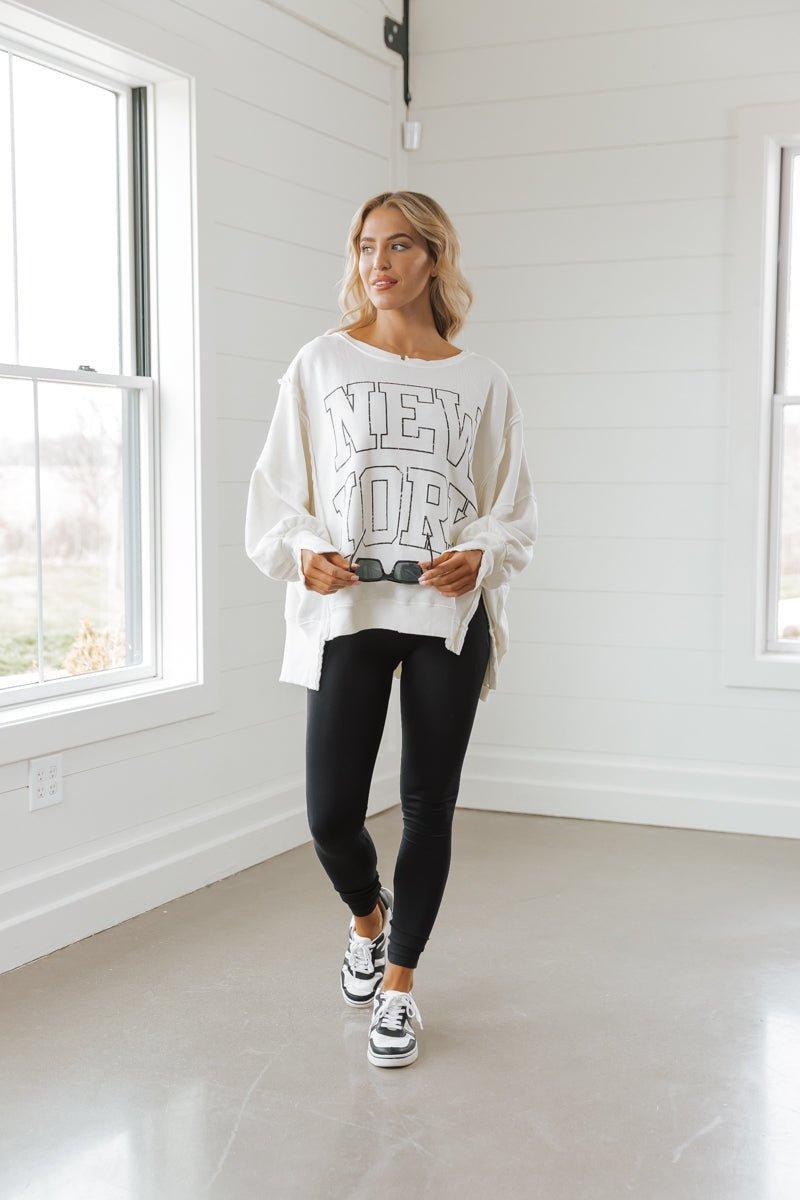 Free People Cream New York Pullover Sweatshirt Product Image