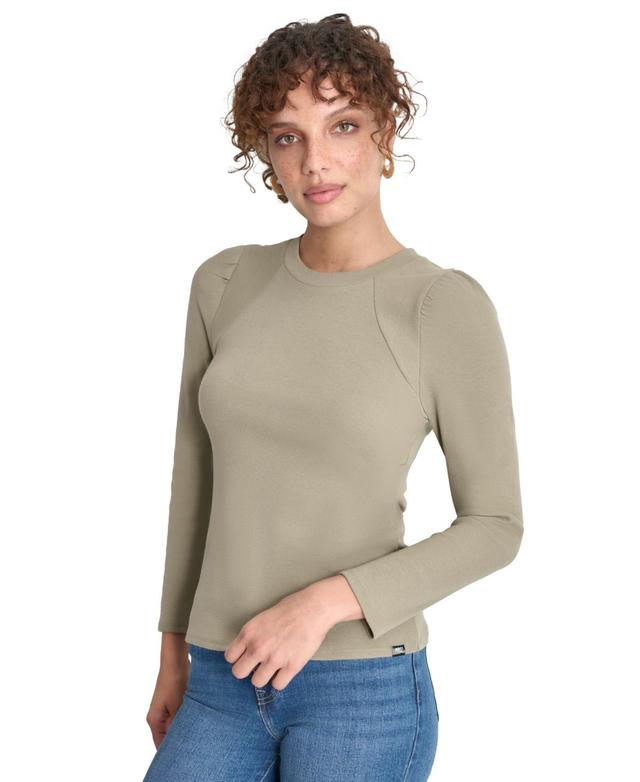 Dkny Jeans Womens Long Puff-Sleeve Crewneck Top Product Image