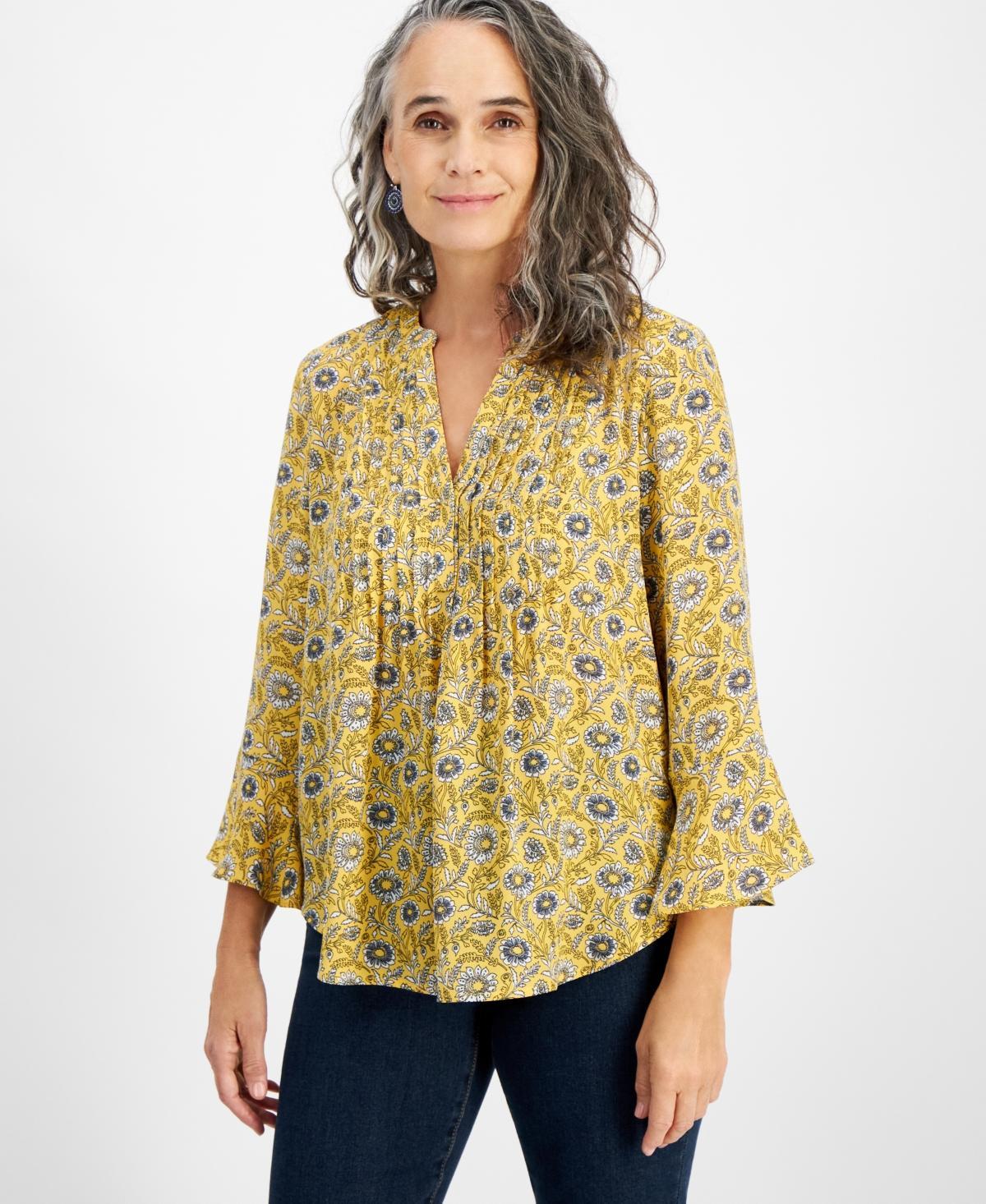 Style & Co Womens Printed Pintuck Ruffle Sleeve Top, Created for Macys Product Image