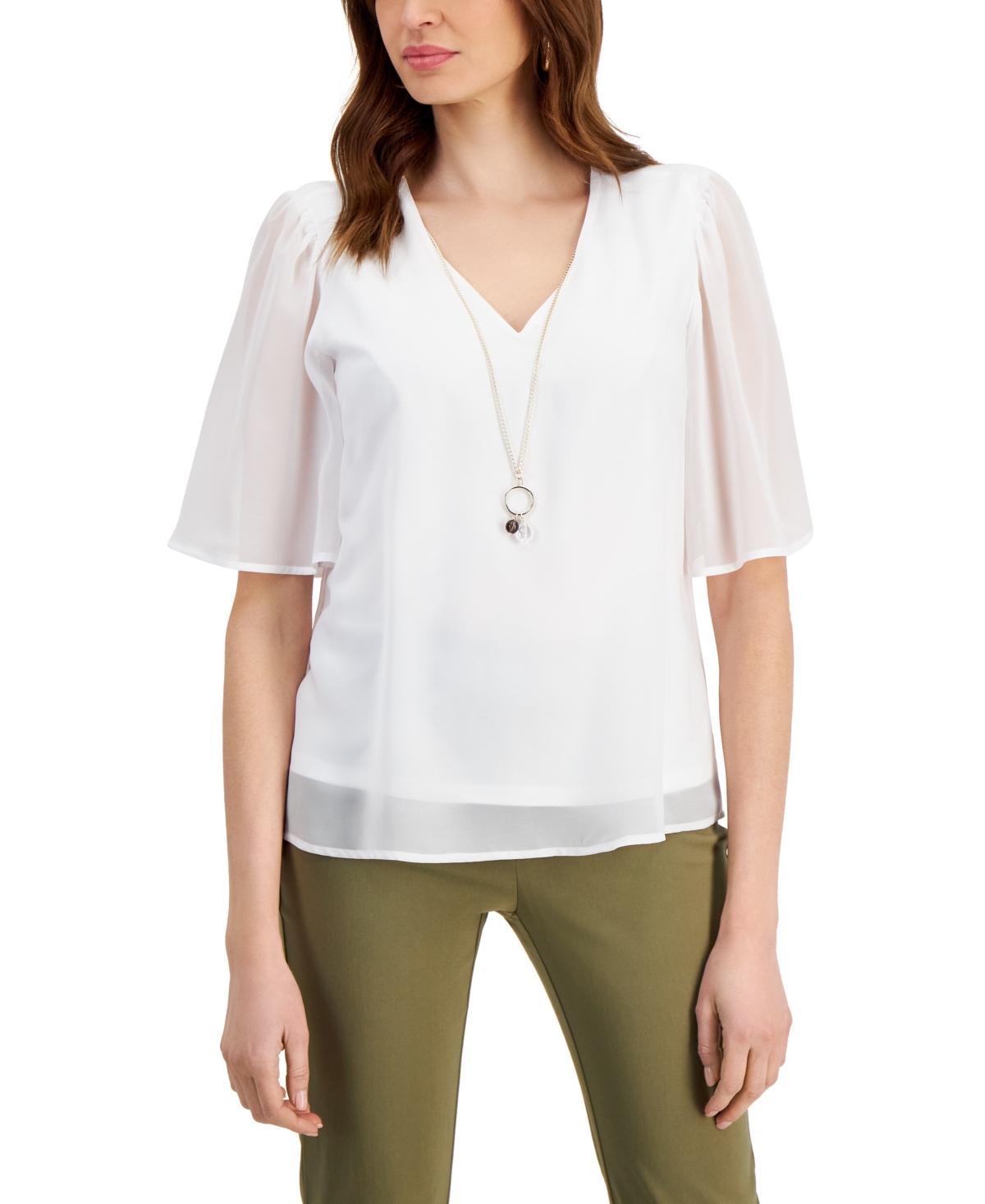 Jm Collection Womens Flutter-Sleeve Necklace Top, Created for Macys Product Image