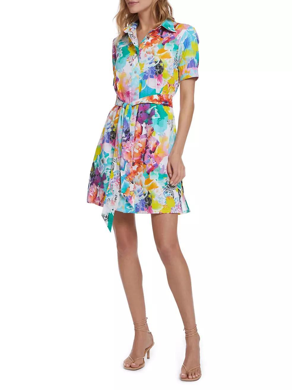 Caroline Abstract Floral Satin Button-Front Dress Product Image