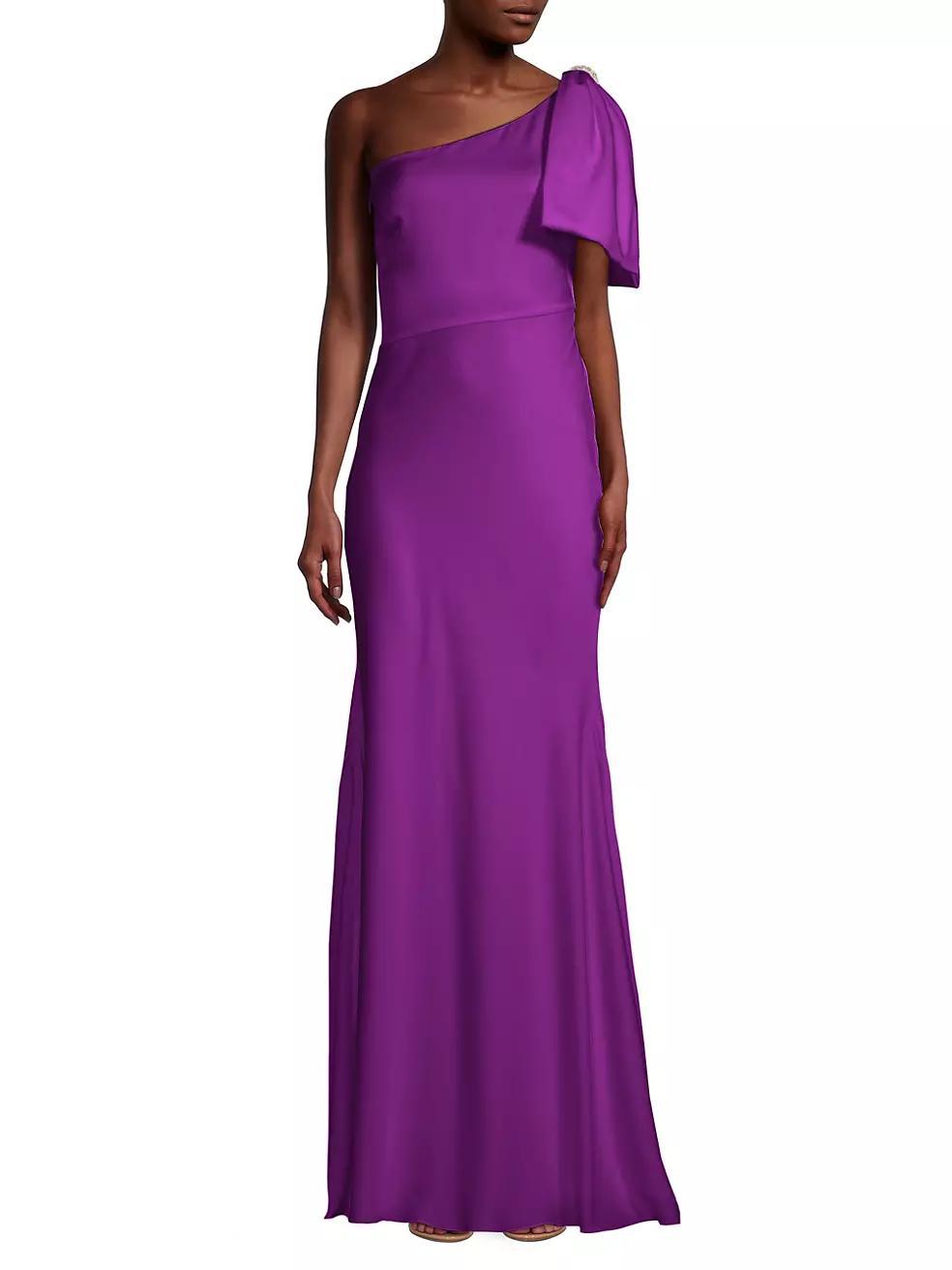 Aubrey Satin One-Shoulder Sheath Gown Product Image