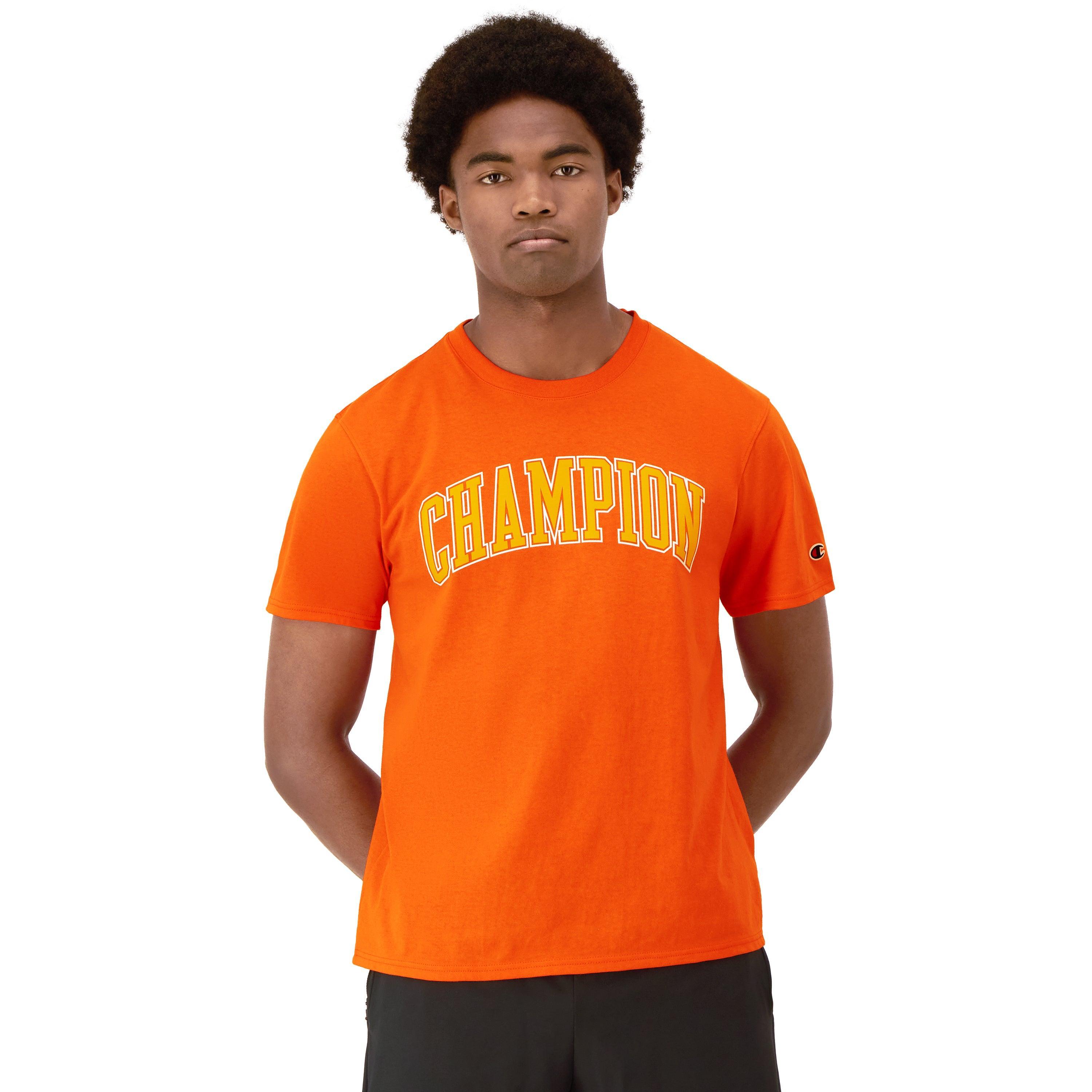 Mens Champion Classic Graphic T-Shirt, Block Arch Logo Orange S Product Image