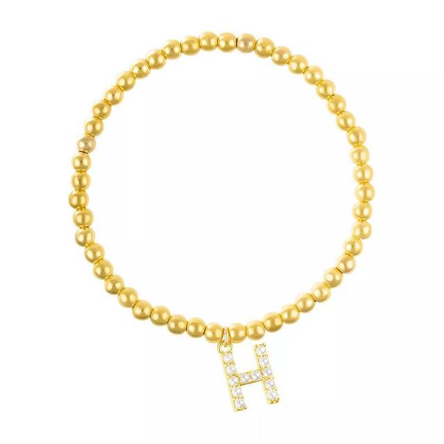 Adornia Gold Tone Simulated Pearl Initial Stretch Bracelet, Womens Gold Tone H Product Image