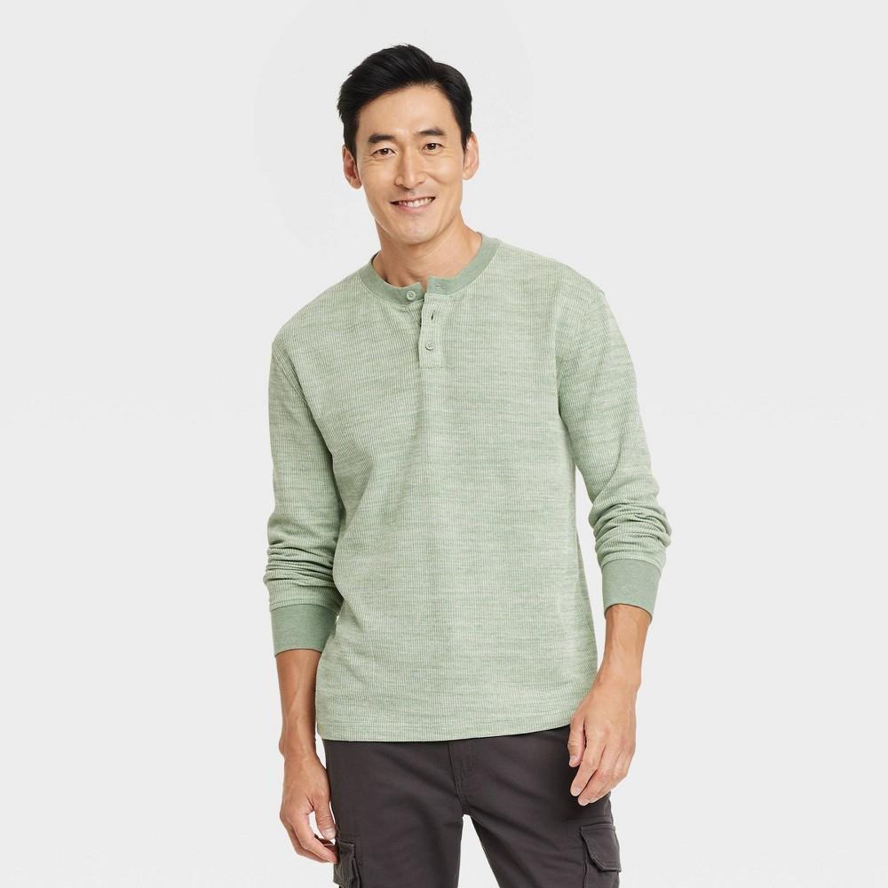 Mens Long Sleeve Textured Henley T-Shirt - Goodfellow & Co Sage M Product Image