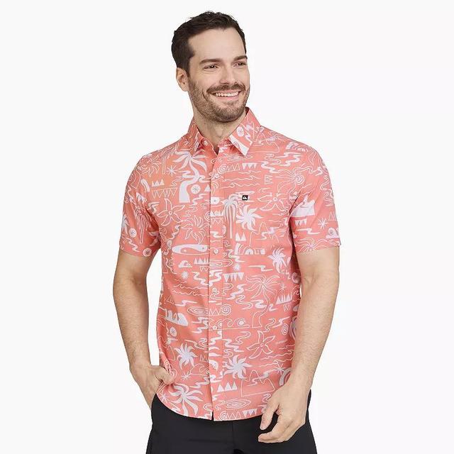 Mens Quiksilver Beachside Allover Print Short Sleeve Button Down Shirt Dark Blue Product Image