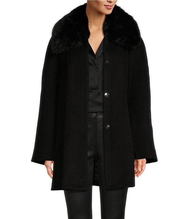 Katherine Kelly Pure Wool Snap Front Coat with Removable Faux Fur Collar Product Image