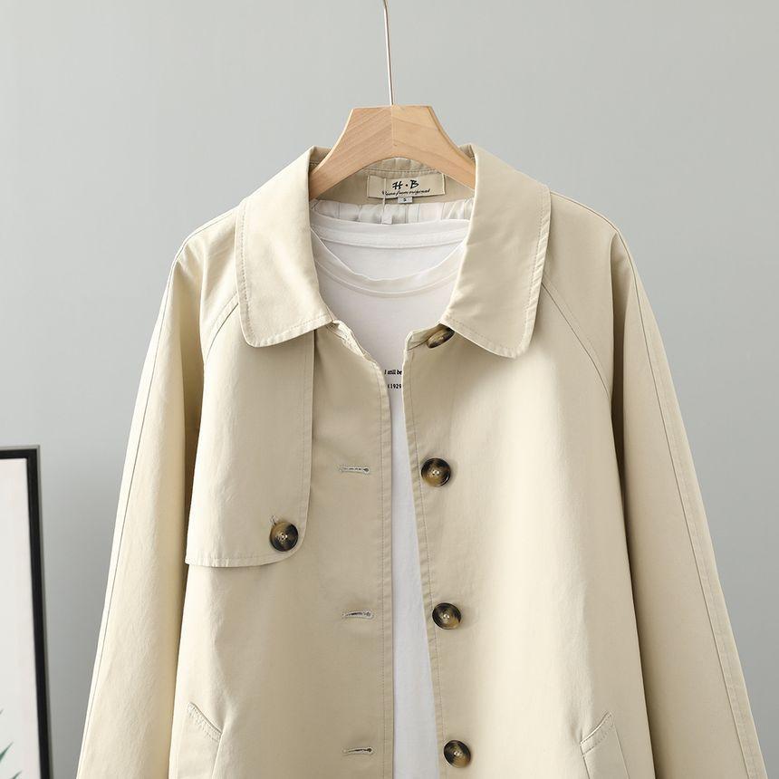 Collared Plain Single Breasted Trench Coat Product Image