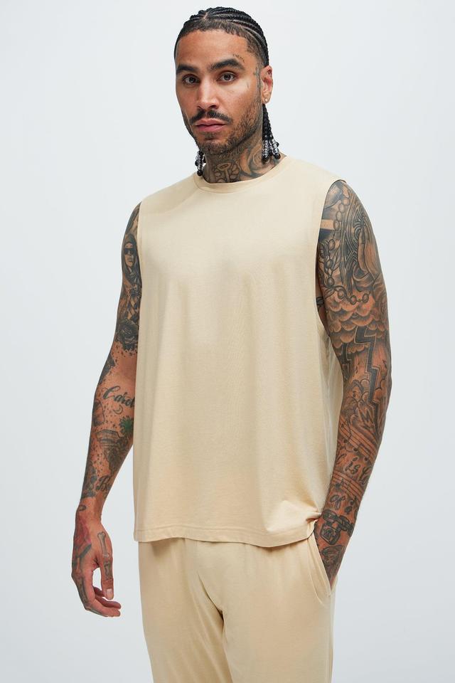 Essential Modal Lounge Sleeveless Muscle Tee - Khaki Product Image