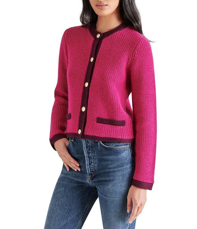 Steve Madden Fantino Crew Neckline Long Sleeve Button Front Cardigan Product Image