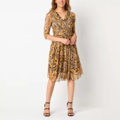 Rabbit Rabbit Rabbit Design Womens 3/4 Sleeve Paisley Fit + Flare Dress Product Image