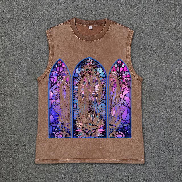 Vintage Men's Original Night Glow Textured Stained Glass Print Vintage Wash Sleeveless Tank Top Product Image