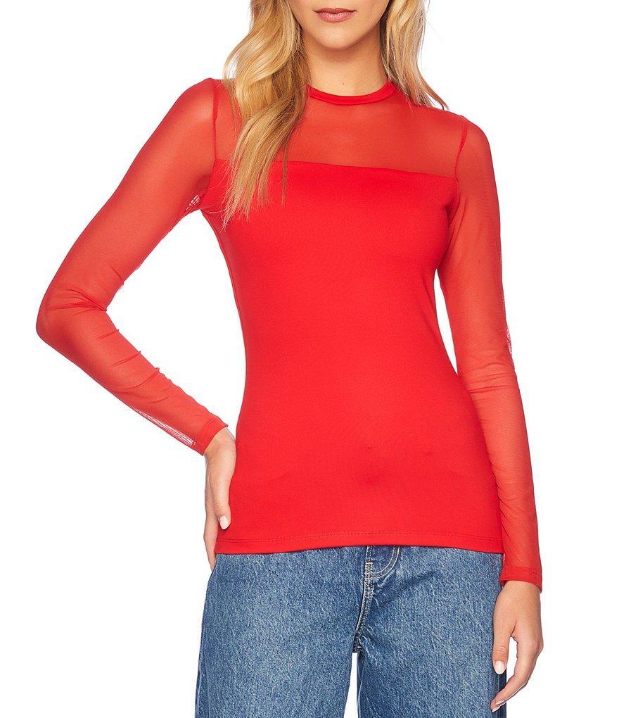 Susana Monaco Carryover Mesh Crew Neck Long Sleeve Top Product Image