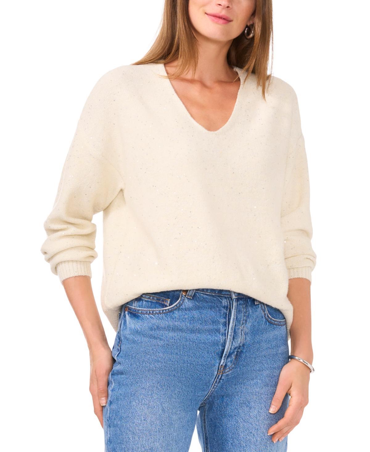 Vince Camuto Womens Sequin V-Neck Sweater Product Image