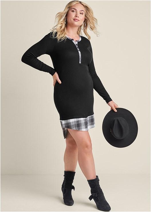 Plaid Detail Casual Dress Product Image