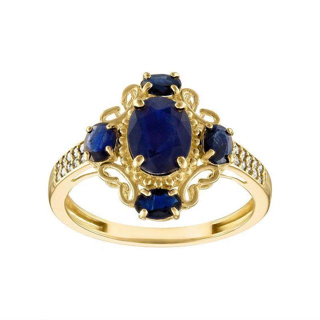 Tiara 10k Gold Sapphire & Diamond Ring, Womens Yellow Product Image