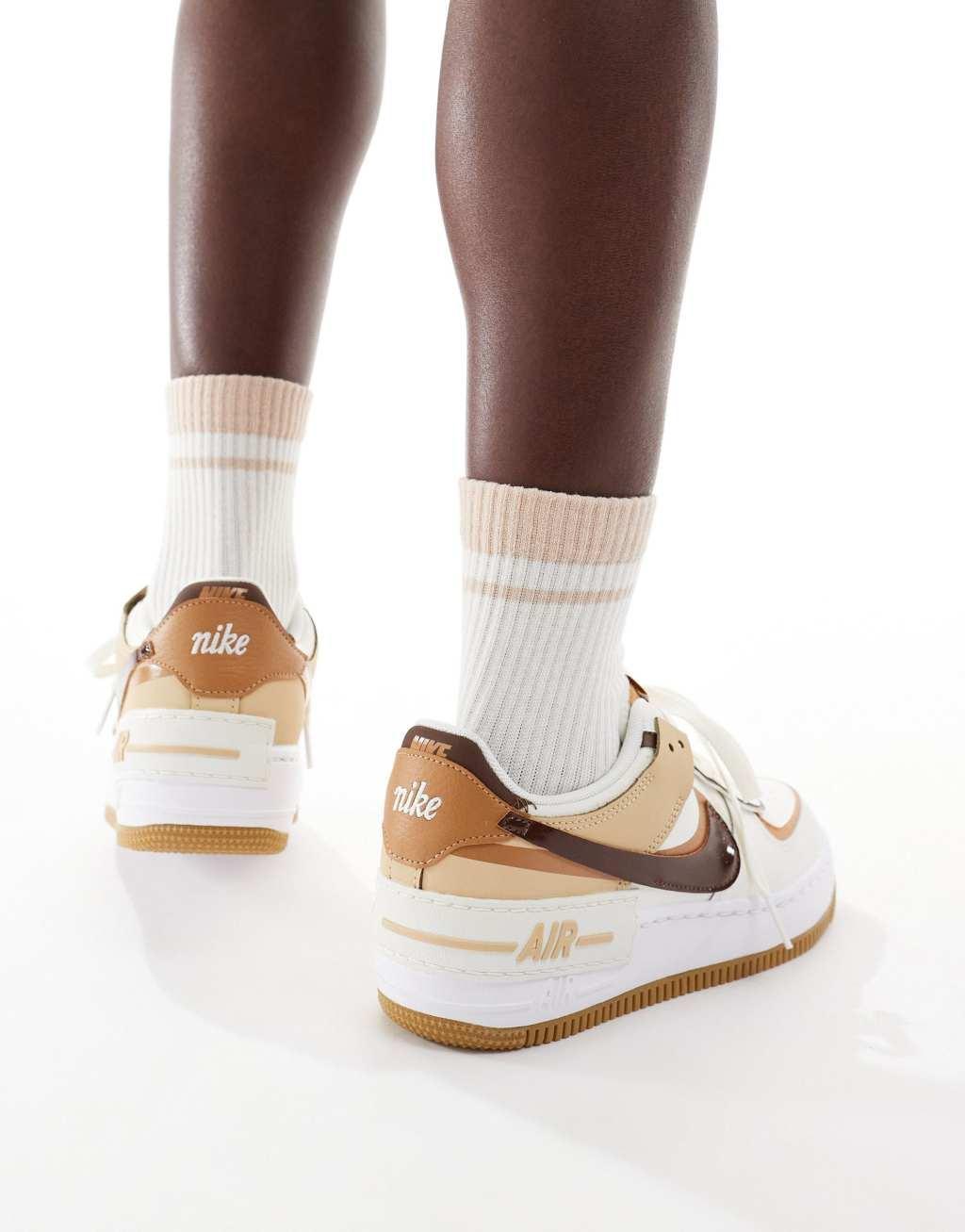 Nike Air Force 1 Shadow sneakers in off-white and brown Product Image