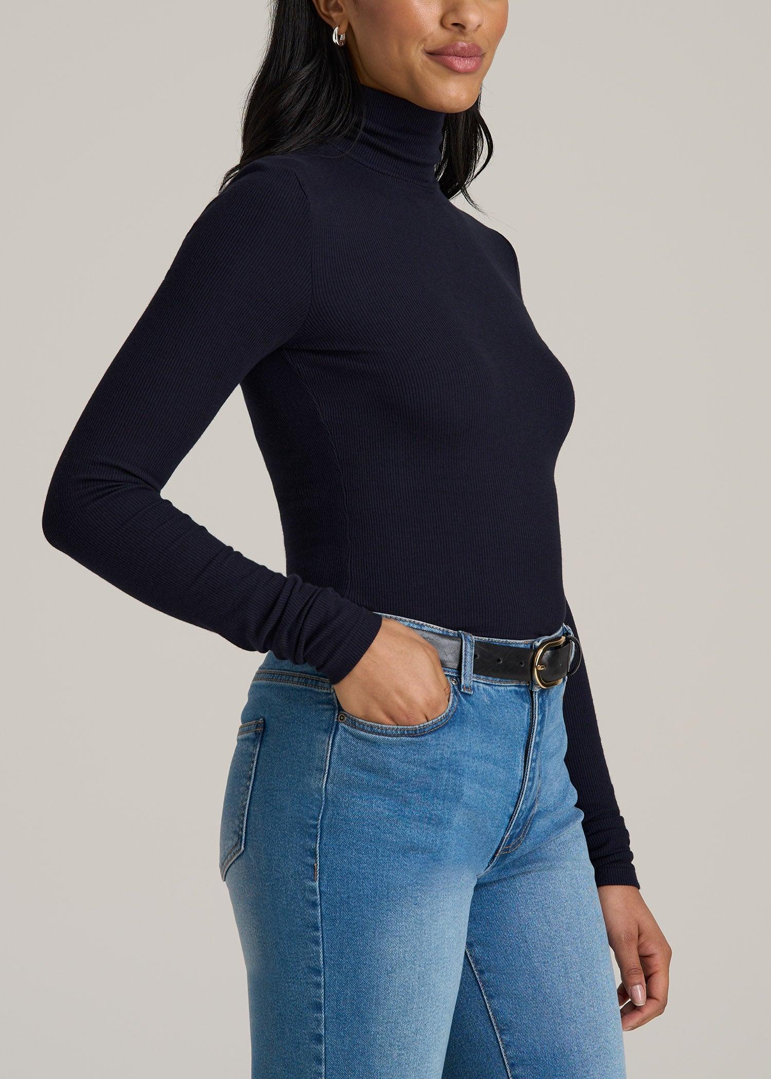 Tall Women's FITTED Long Sleeve Ribbed Turtleneck Tee in Deep Navy Product Image