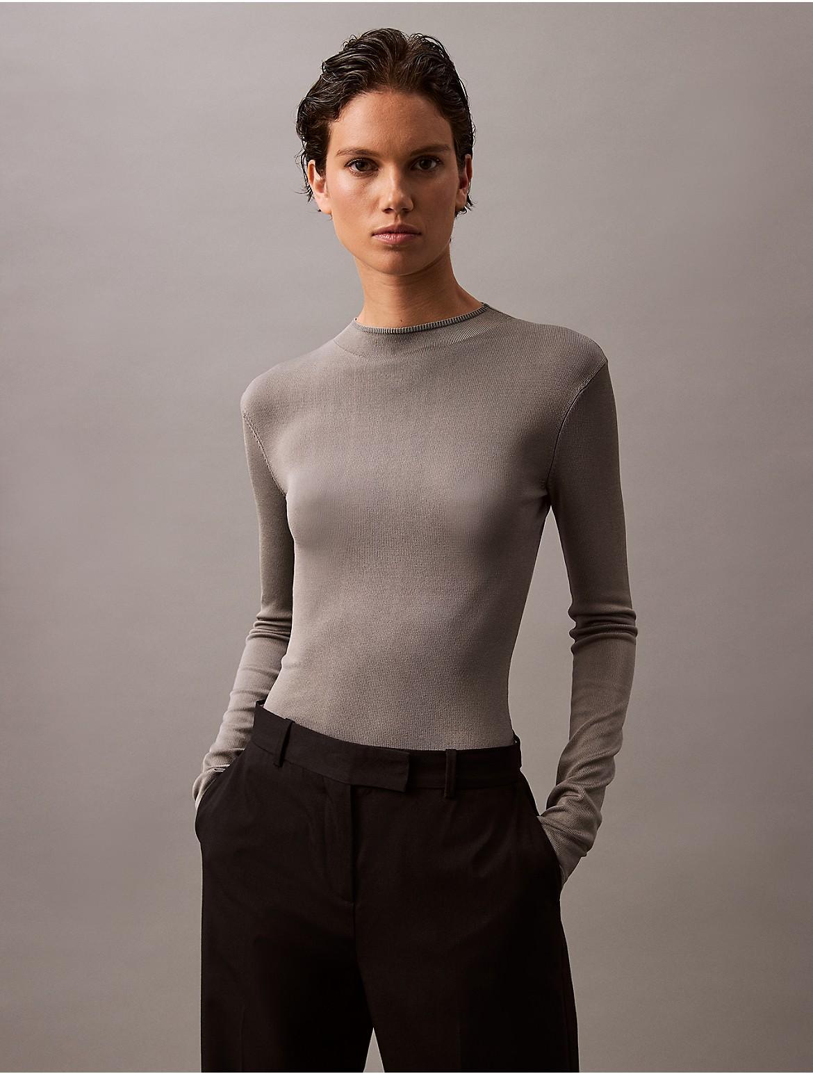 Calvin Klein Womens Mock Neck Viscose Sweater - Brown - XL Product Image