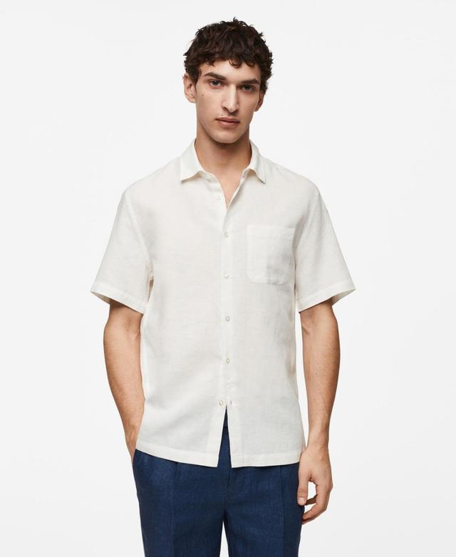 MANGO MAN - Regular-fit linen short-sleeved shirt whiteMen Product Image