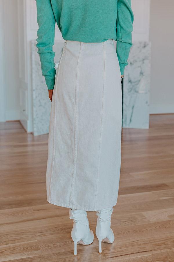 The Maris High Waist Denim Skirt in Cream Product Image