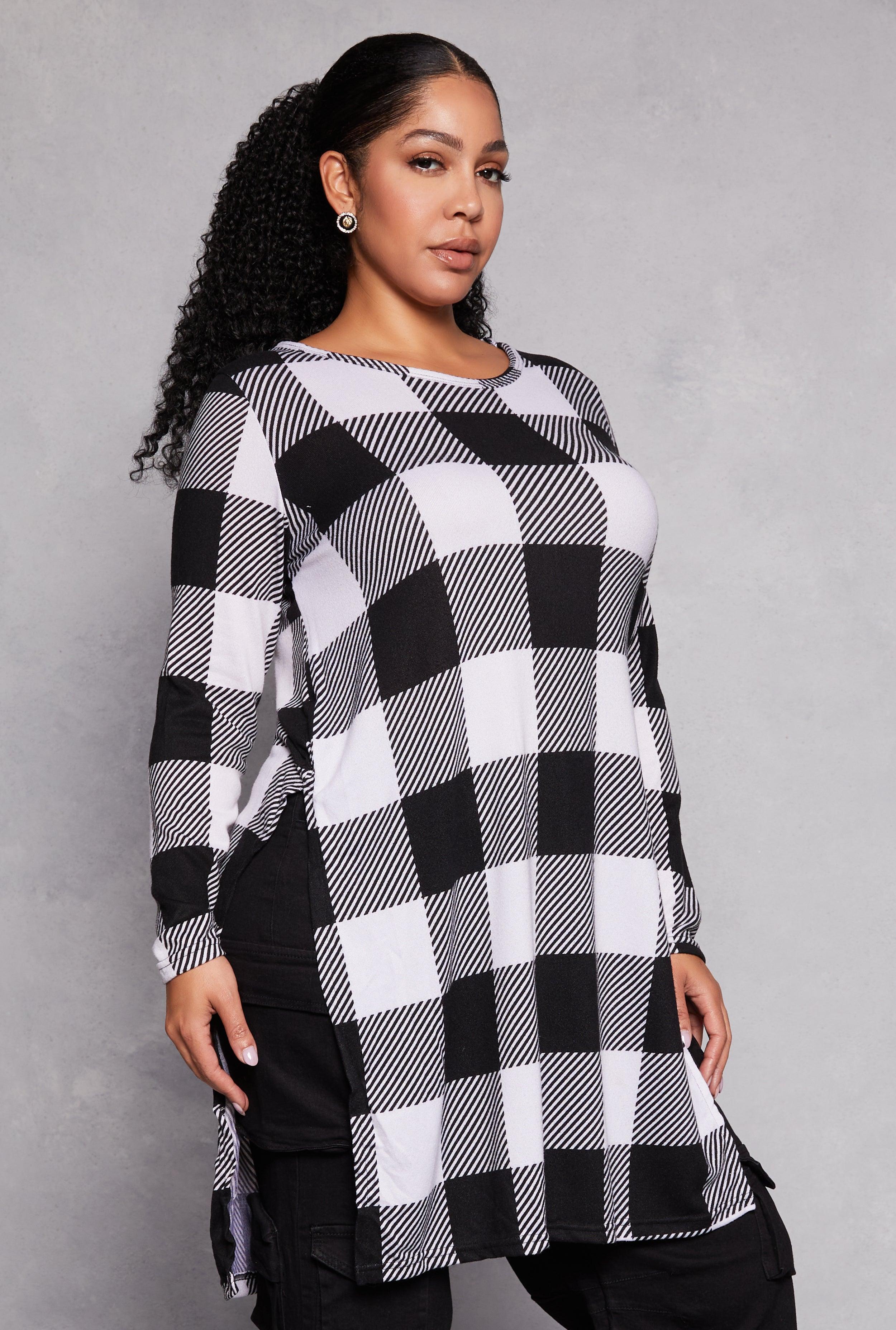 Womens Plus Size Buffalo Plaid Side Slit Tunic Top Product Image