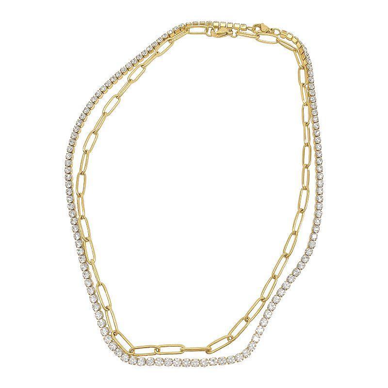 Adornia Paper Clip Chain and Tennis Necklace Set gold - white Product Image