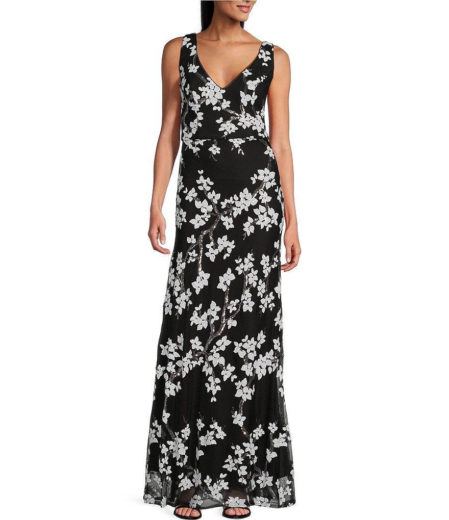 Alex Evenings Sleeveless V-Neck Floral Sequin Gown Product Image