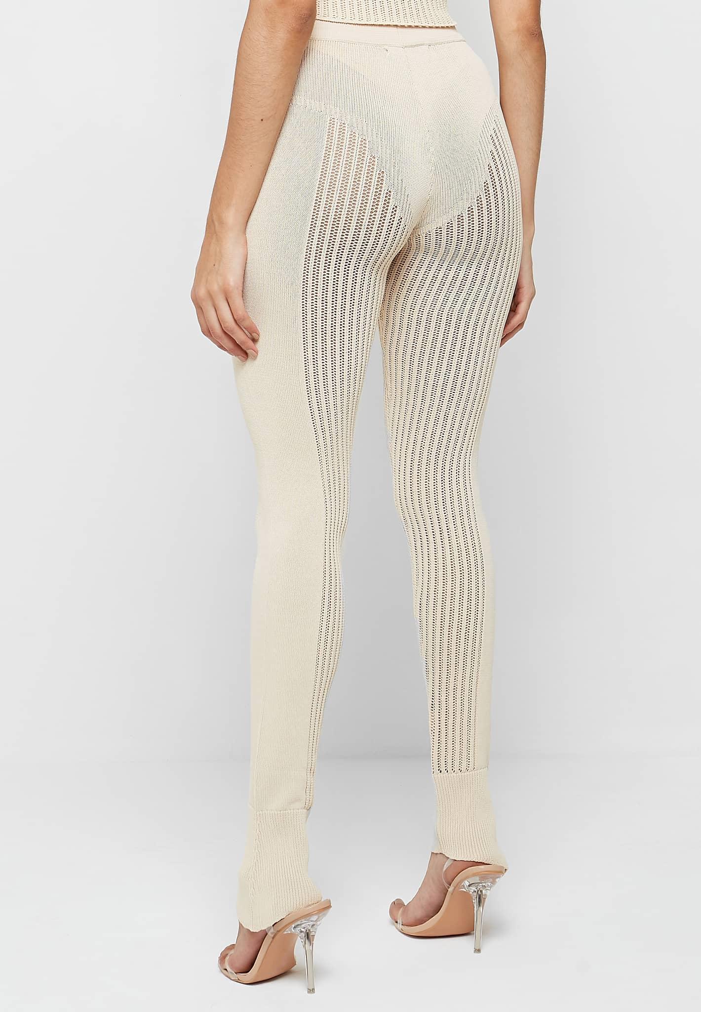 Knitted High Waisted Leggings - Beige Female Product Image